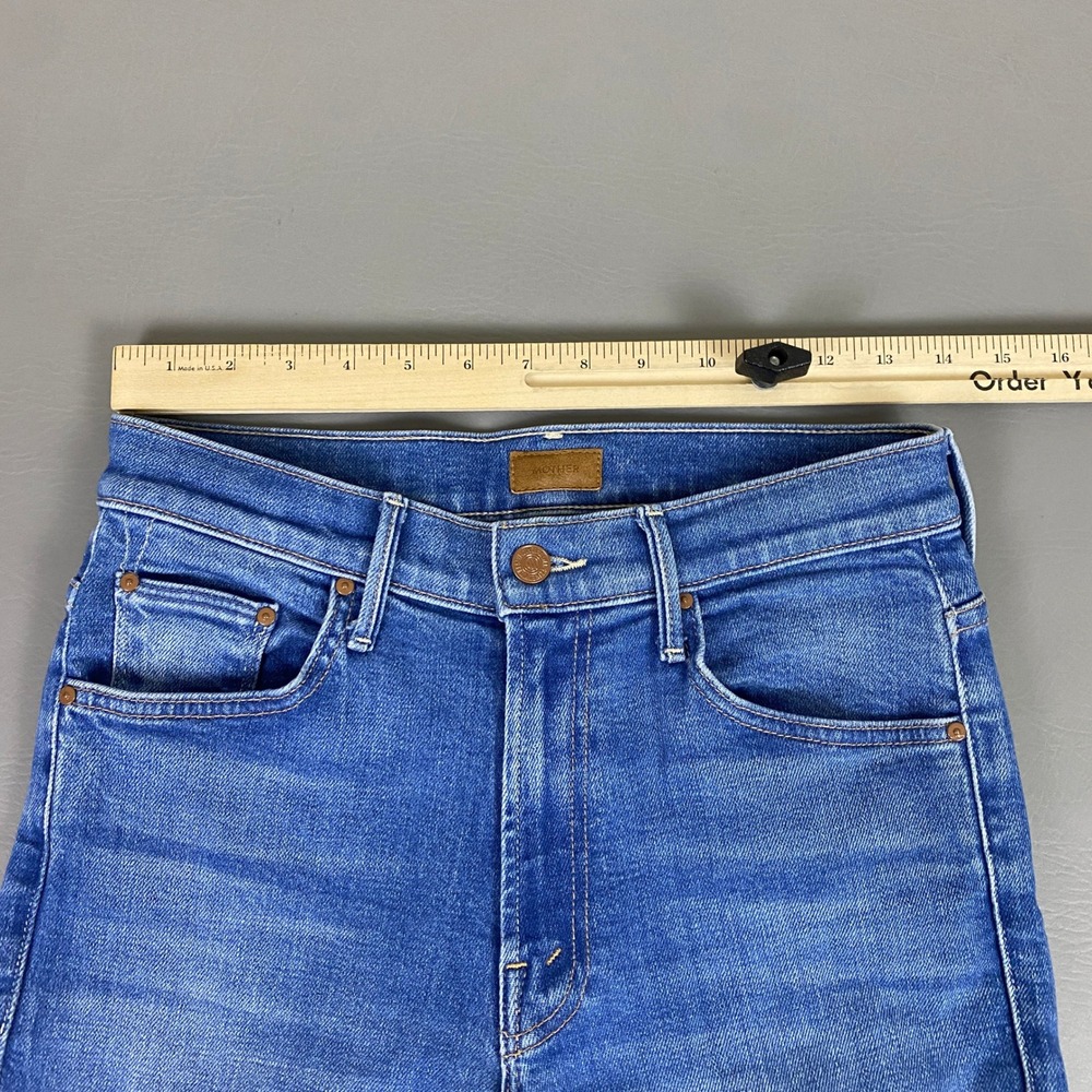 MOTHER Blue Distressed Flare Jeans with Frayed Hem - Picture 7 of 14